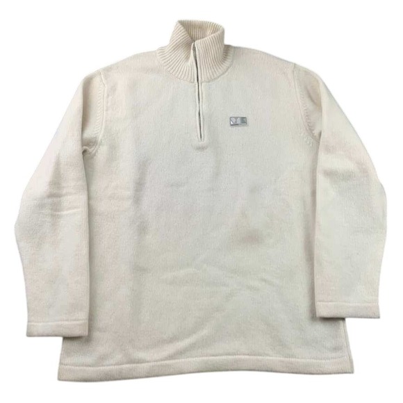 Maison Kitsuné Quarter Zip Sweater Men Small Cream MK Patch Merino Wool Cashmere